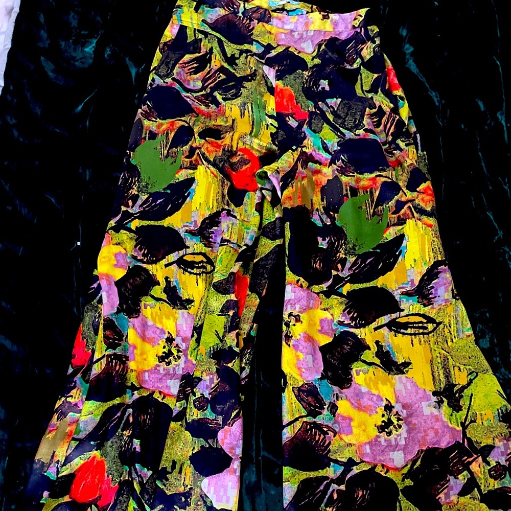 Anthropologie Leifsdottir Raving Dahlia Wide leg satin pants size 0
